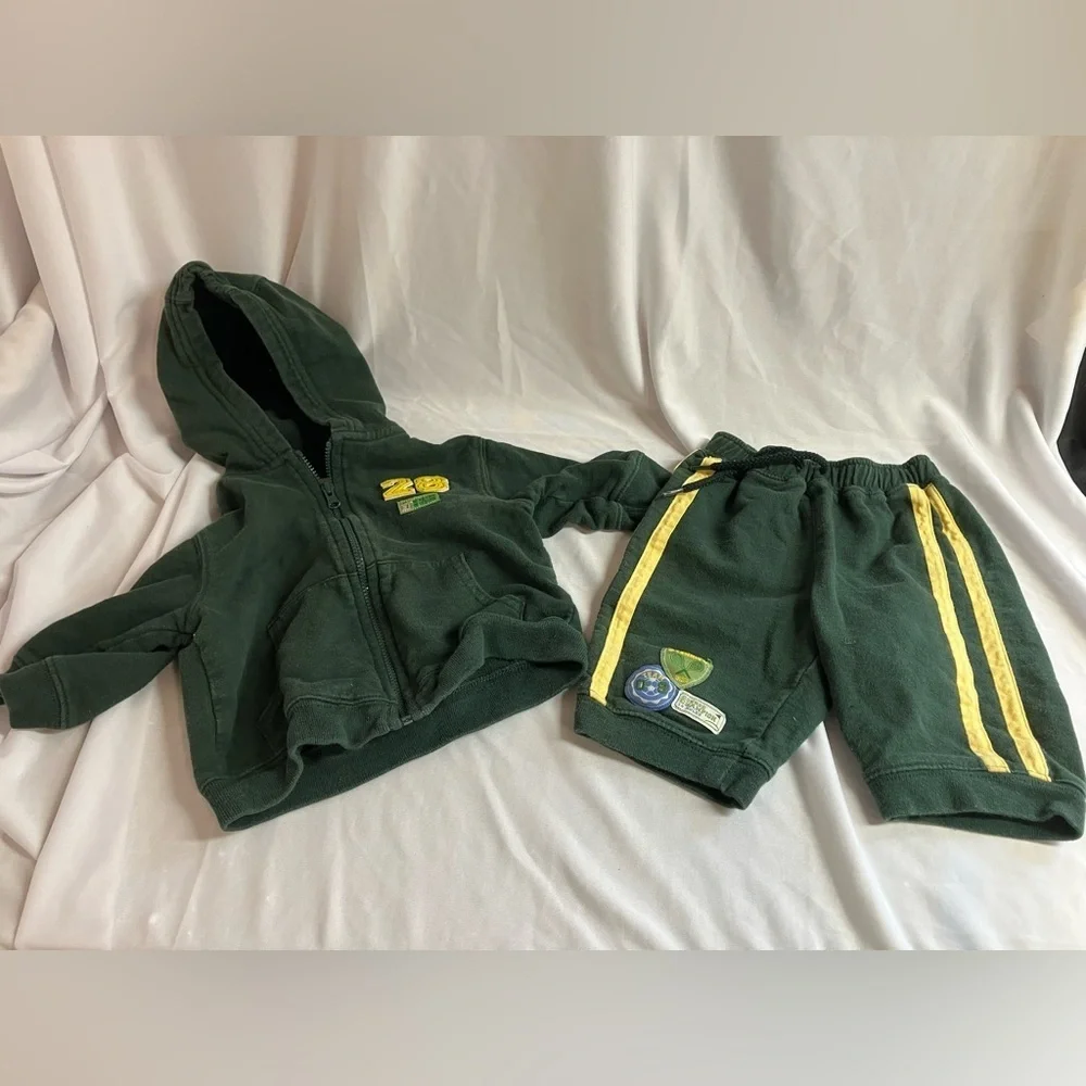 Carter's Green Sweatpants & Hoodie Set with Yellow Accents